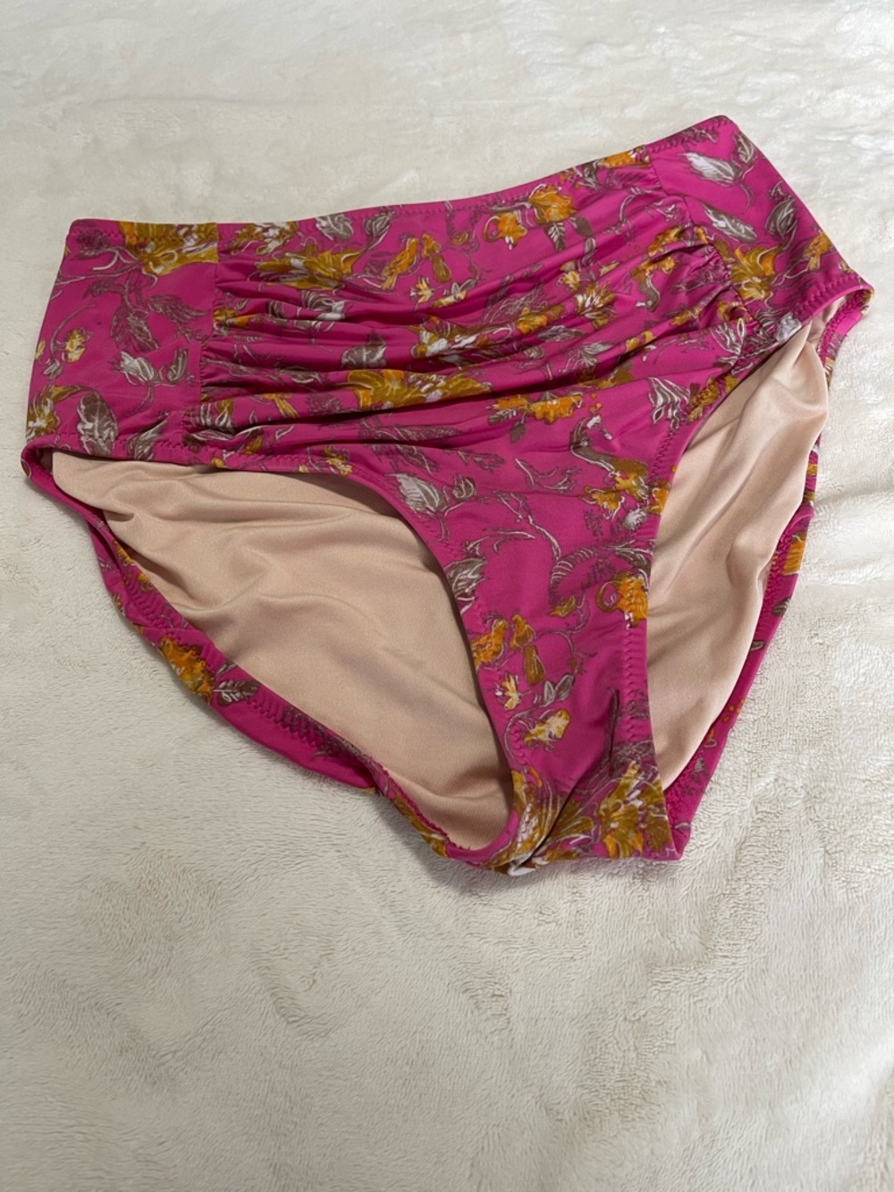 Garnet Hill High-Waisted Ruched Floral Swim Bottoms - Size 10